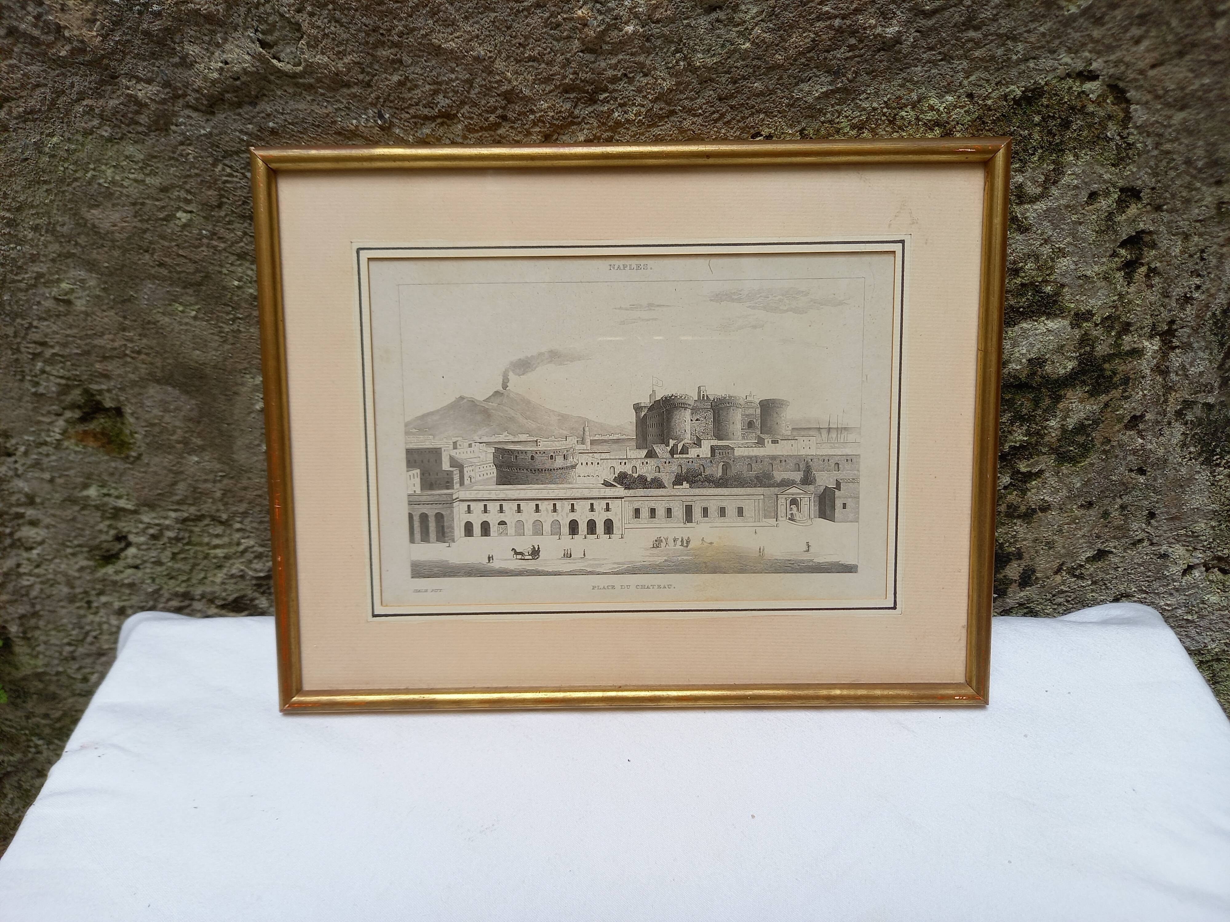 Antique engraving, Castle Square, Naples, Italy.