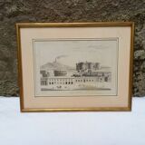 Antique engraving, Castle Square, Naples, Italy.