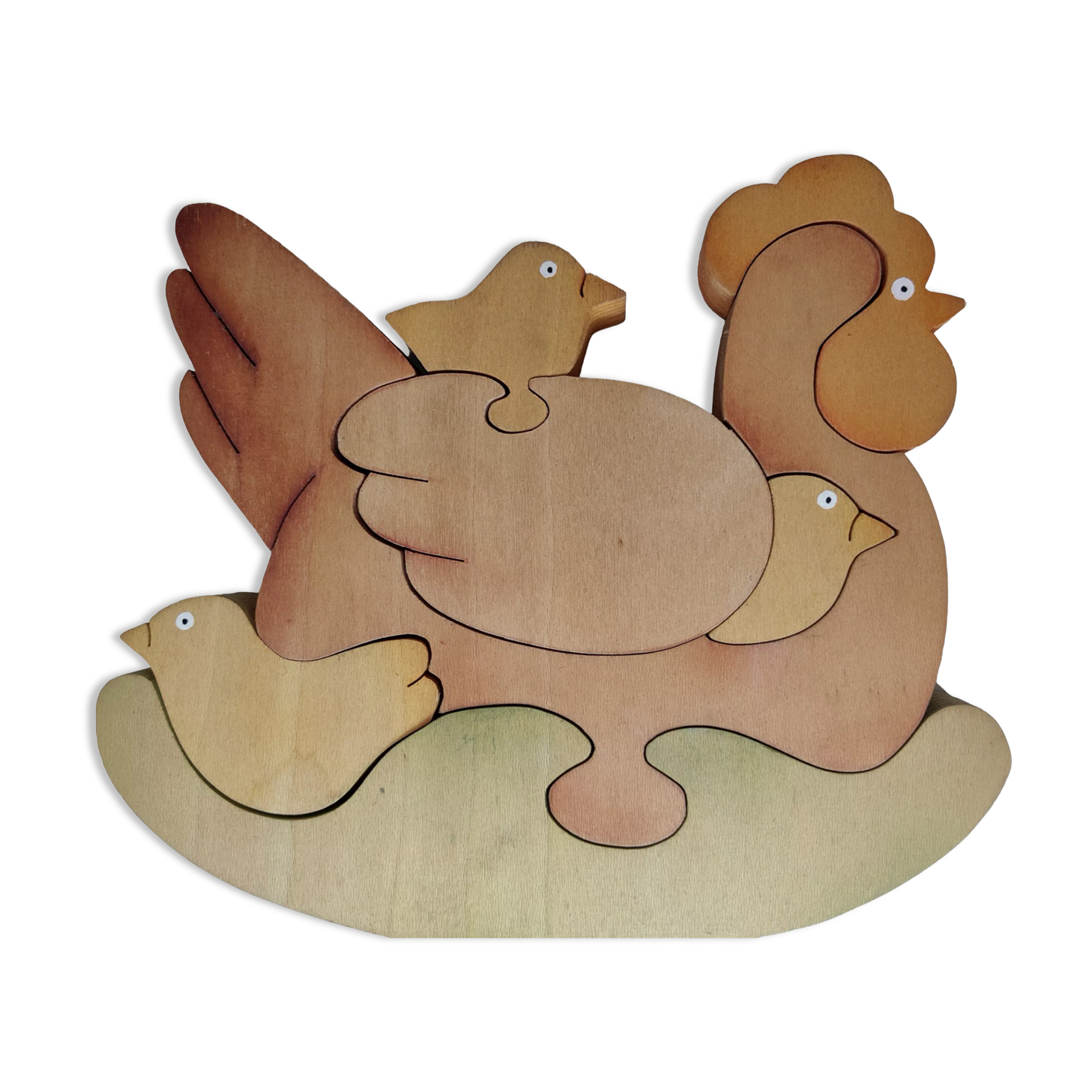 Hen chicks antique wooden puzzle to pose decorative