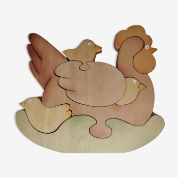 Hen chicks antique wooden puzzle to pose decorative