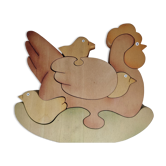 Hen chicks antique wooden puzzle to pose decorative
