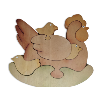 Hen chicks antique wooden puzzle to pose decorative