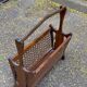 Vintage magazine rack, solid wood and cane document holder.