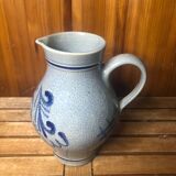 Ancien Pichet Céramique Bleu Décor Bleu Vintage