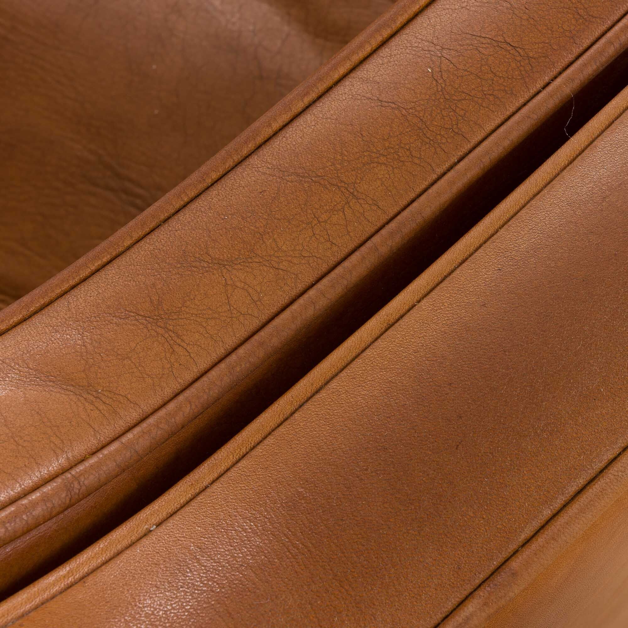 Vintage light cognac aniline leather 3 seater sofa by Mogens Hansen  Denmark, 1970s