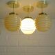 Set Of 3 Art Deco Semi Flush Ceiling Lights | 1940s Beige Hand Blown Glass