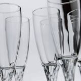 Clear Glass Champagne Flutes, Vintage 1980s, Set of 8 with Swirled Stems