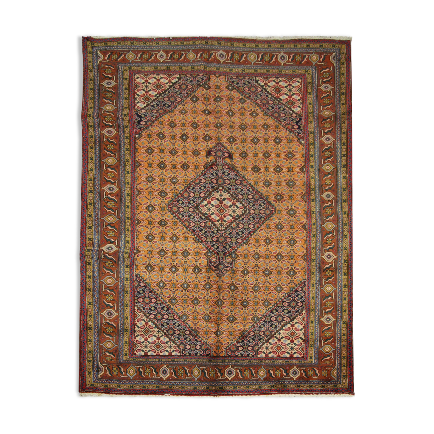 Vintage persian living room rug handwoven red wool ardebil carpet area rug- 197x292cm