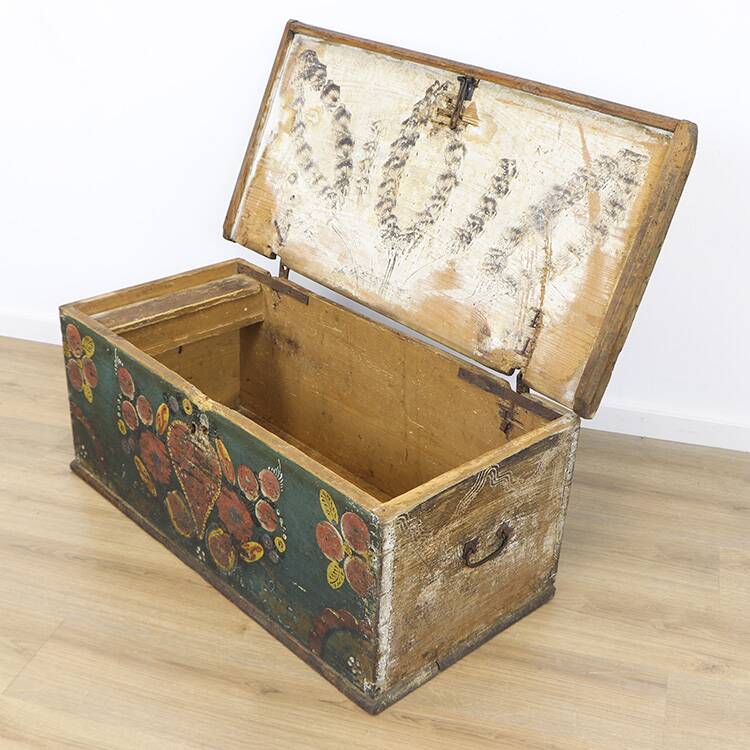 Folk art painted bridal chest