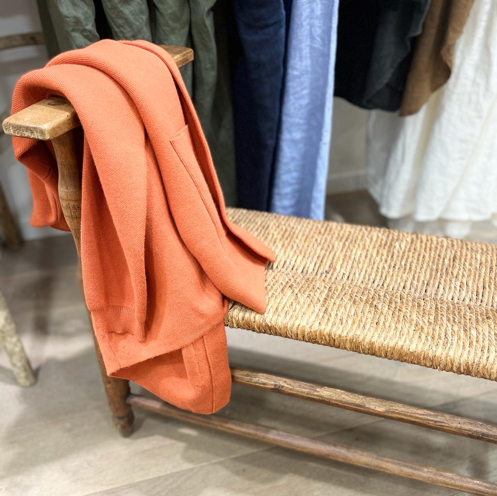 Straw bench and vintage wood