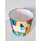Vintage lamp with black solid wood base and multi-colored lampshade
