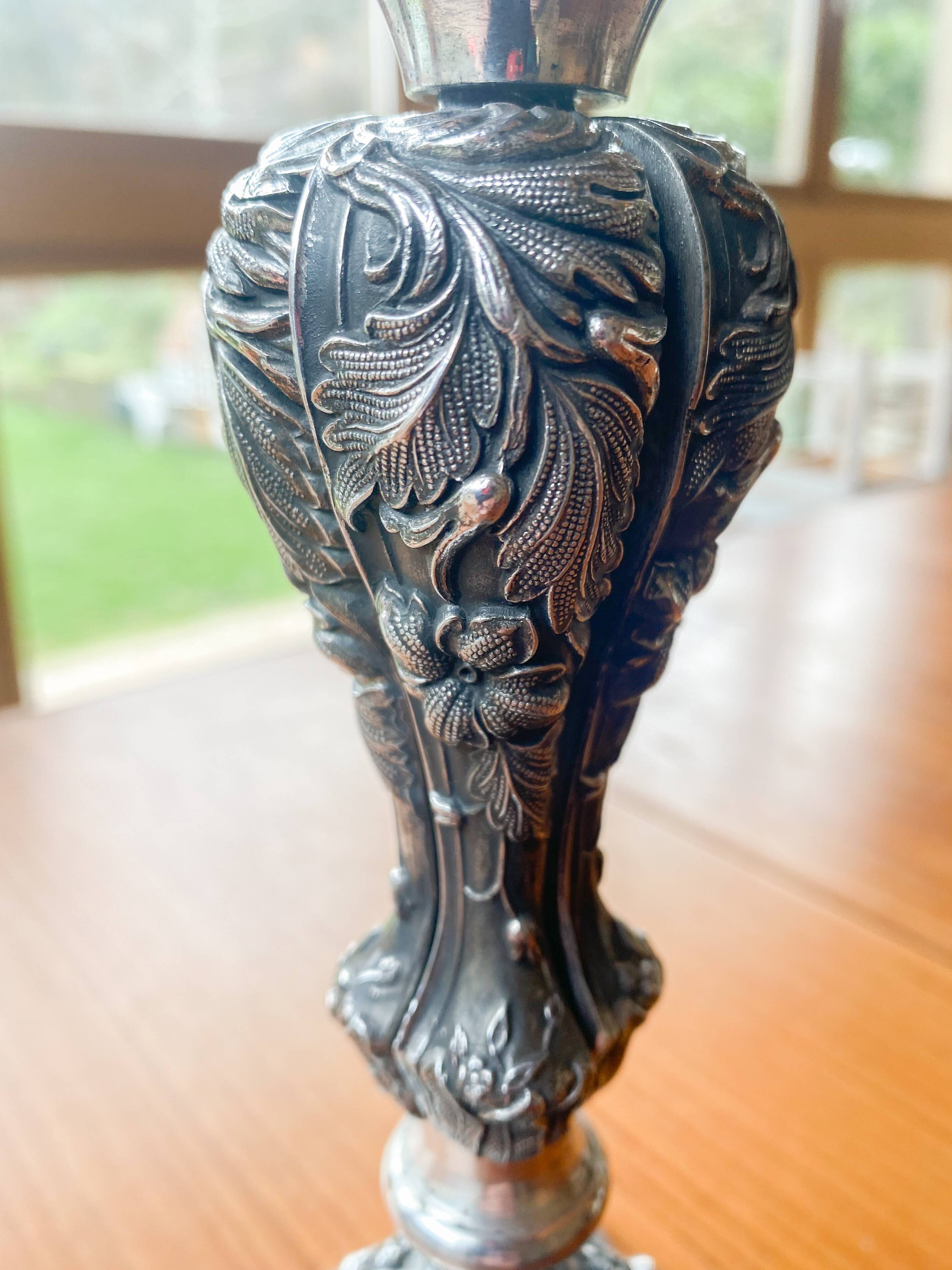 Pair candelabras in silvered bronze