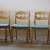 1960s Danish brutalist oak Razorblade dining chairs attributed to Henning Kjærnulf
