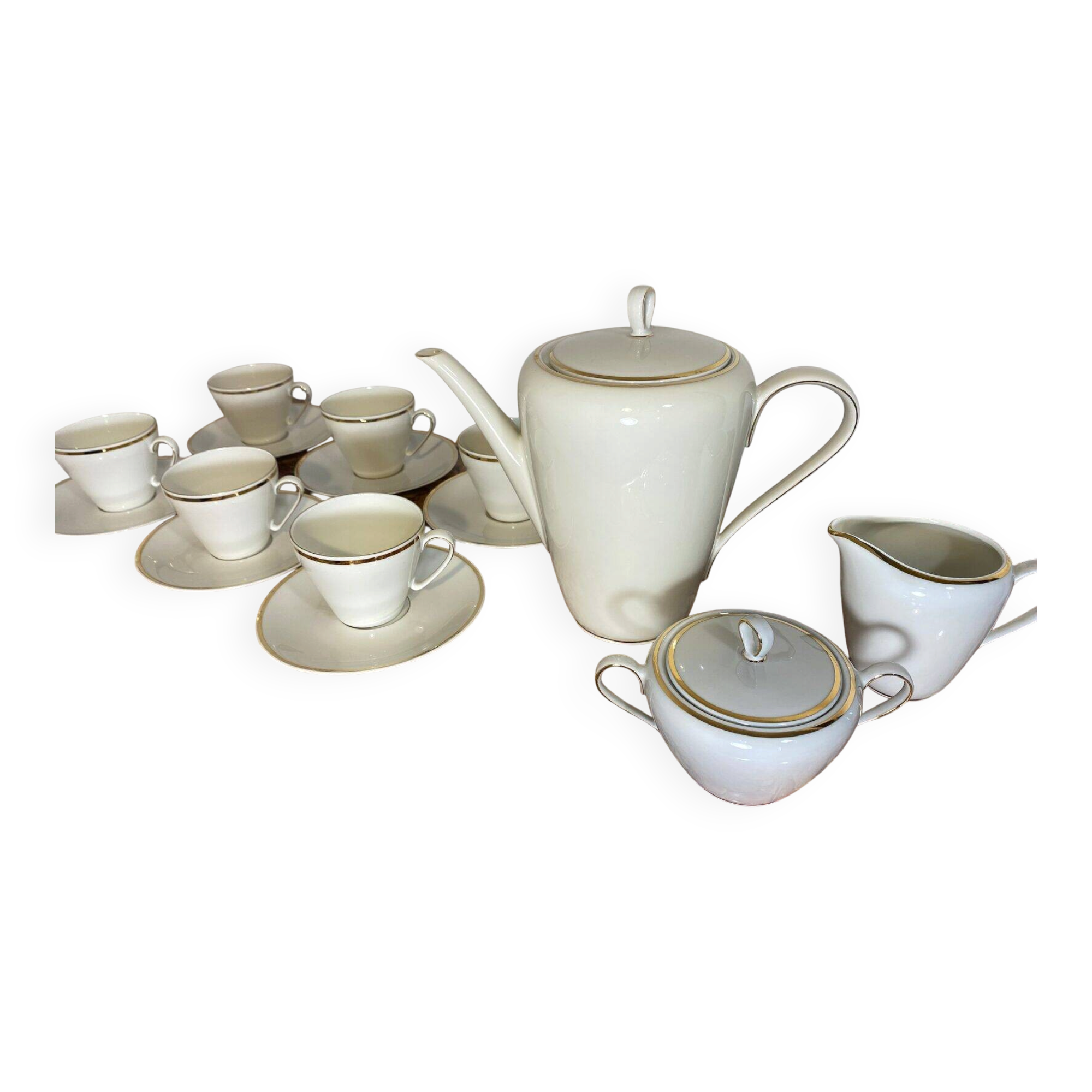 Bavarian porcelain tea service with gold trim.
