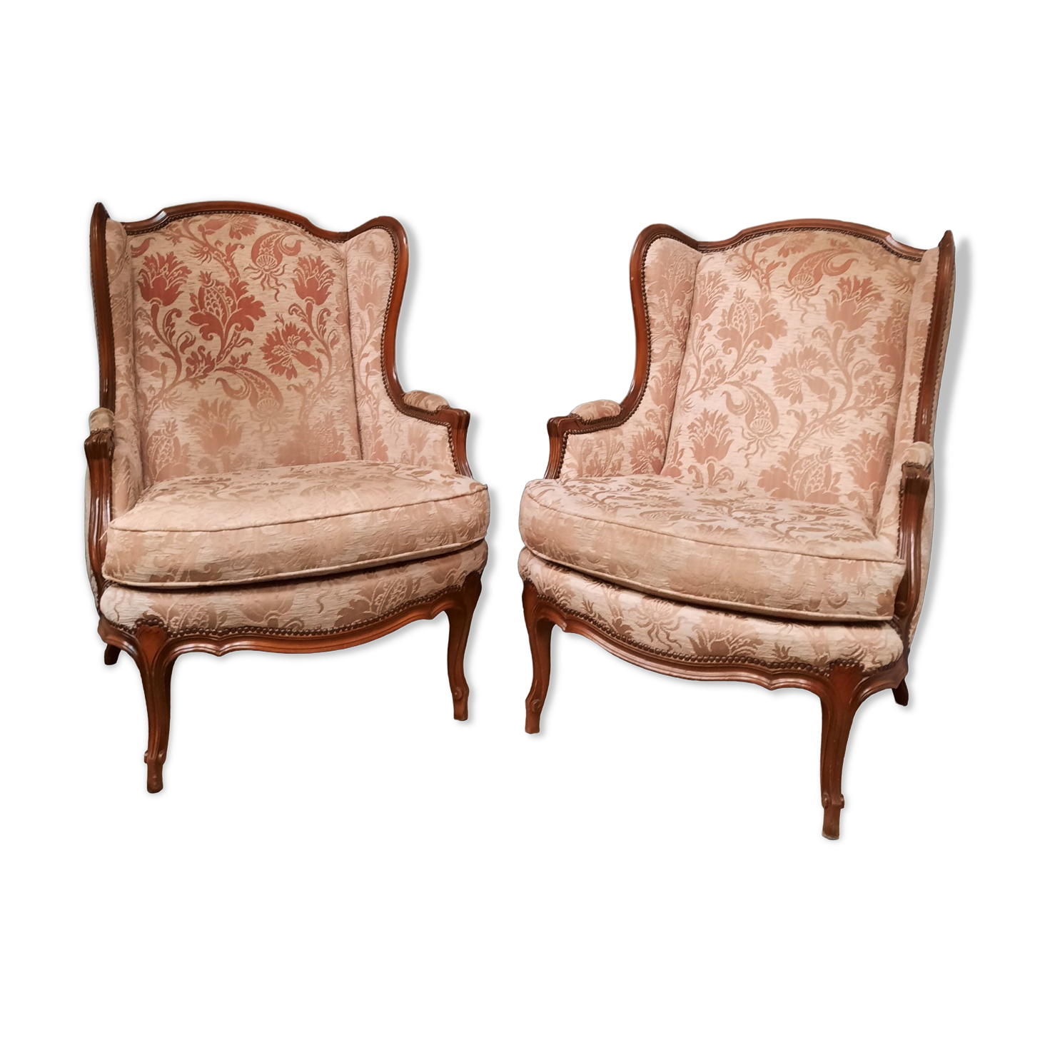 Pair of Louis XV style wing chairs