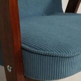 Fauteuil vintage en velours côtelé Revêtement bleu océan
