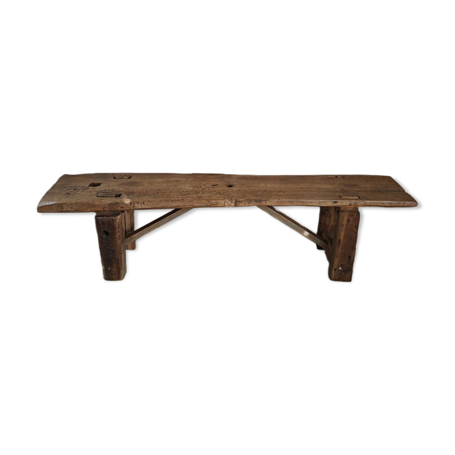 Large brutalist bench in solid oak