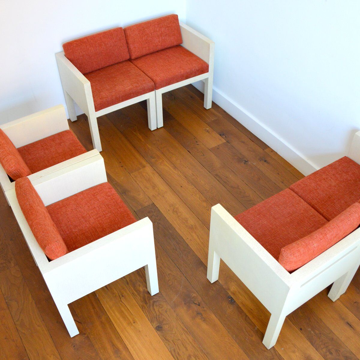Set armchairs with dinners Restoration cubic shape Modular vintage 1980s