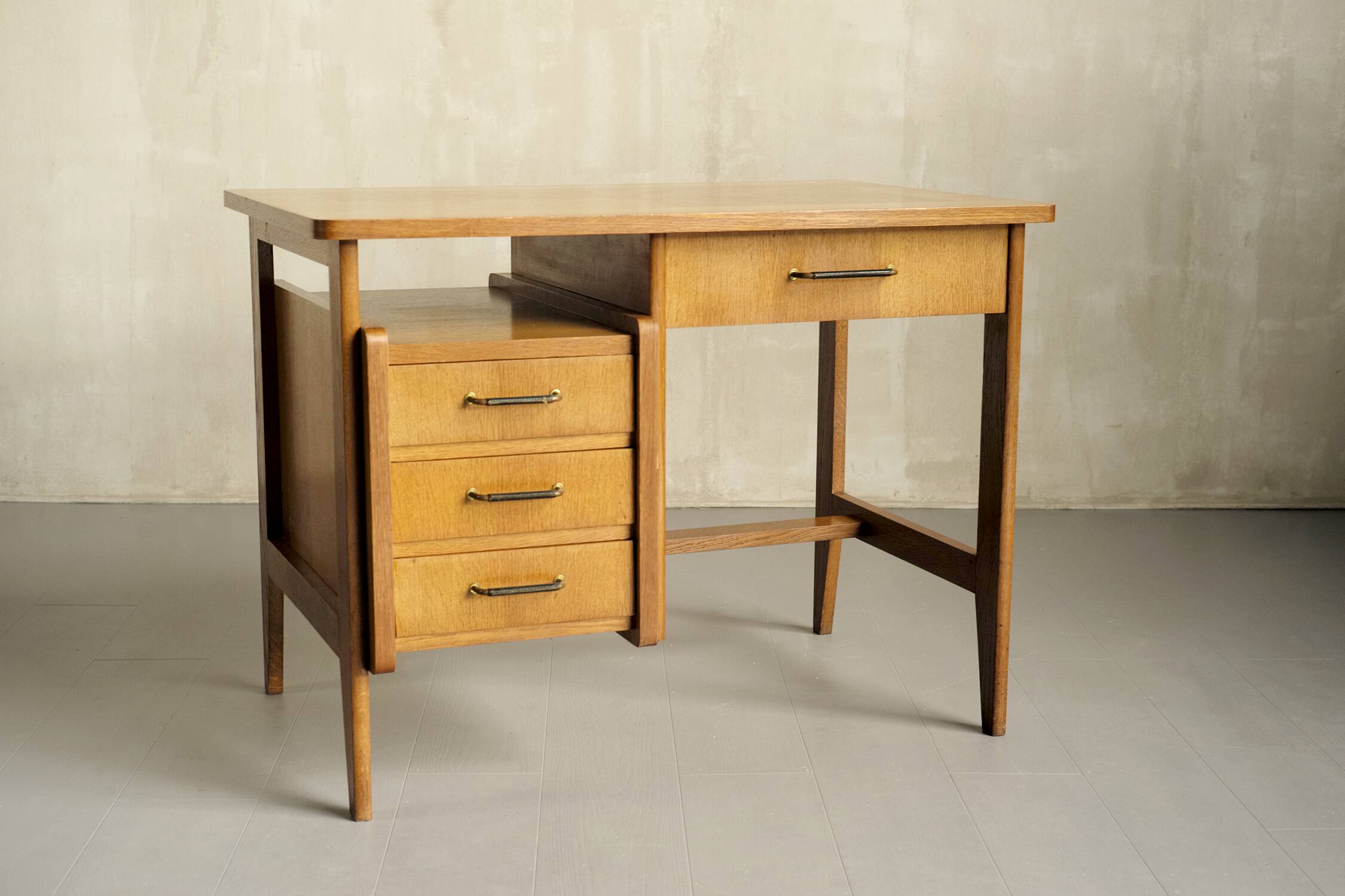Oak and leather desk, France 1955
