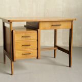 Oak and leather desk, France 1955