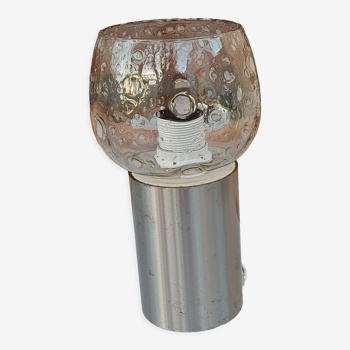 Lampe vintage 70's verre de Murano avec inclusions - pied en métal couleur aluminium