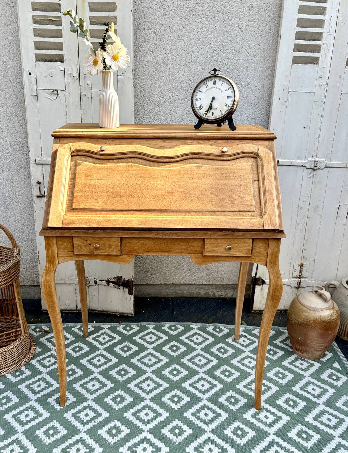 Raw wood donkey back secretary