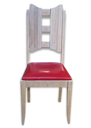 Chaise en chêne & skaï rouge