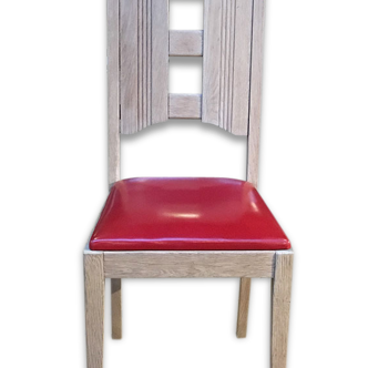 Chaise en chêne & skaï rouge