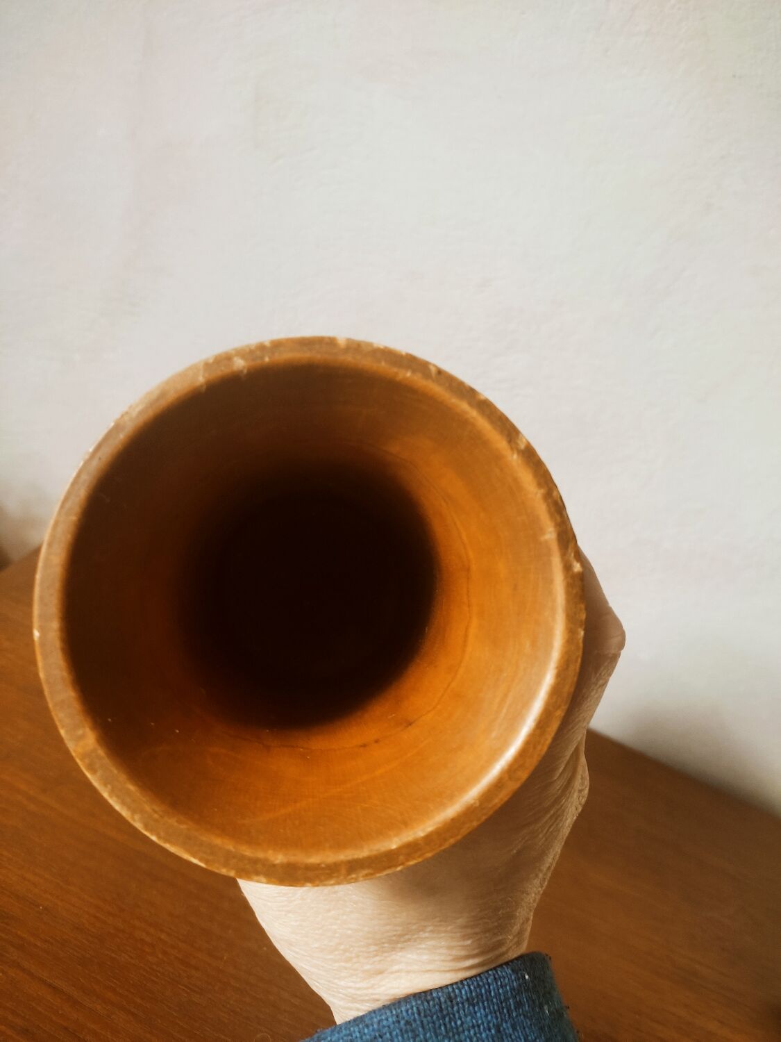 Wooden vase with bark