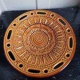 Large Mid-Century Modern French Ceramic Sunflower Plate - 1950s-1960s - Grottes de Dieulefit