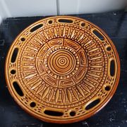 Large Mid-Century Modern French Ceramic Sunflower Plate - 1950s-1960s - Grottes de Dieulefit