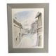 Aquarelle ruelle village montage enneigée