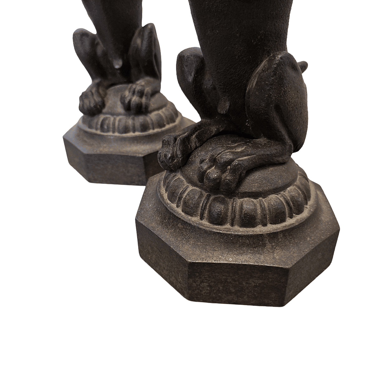 Victorian Cast Iron Lions On Pedestals, late 1800s
