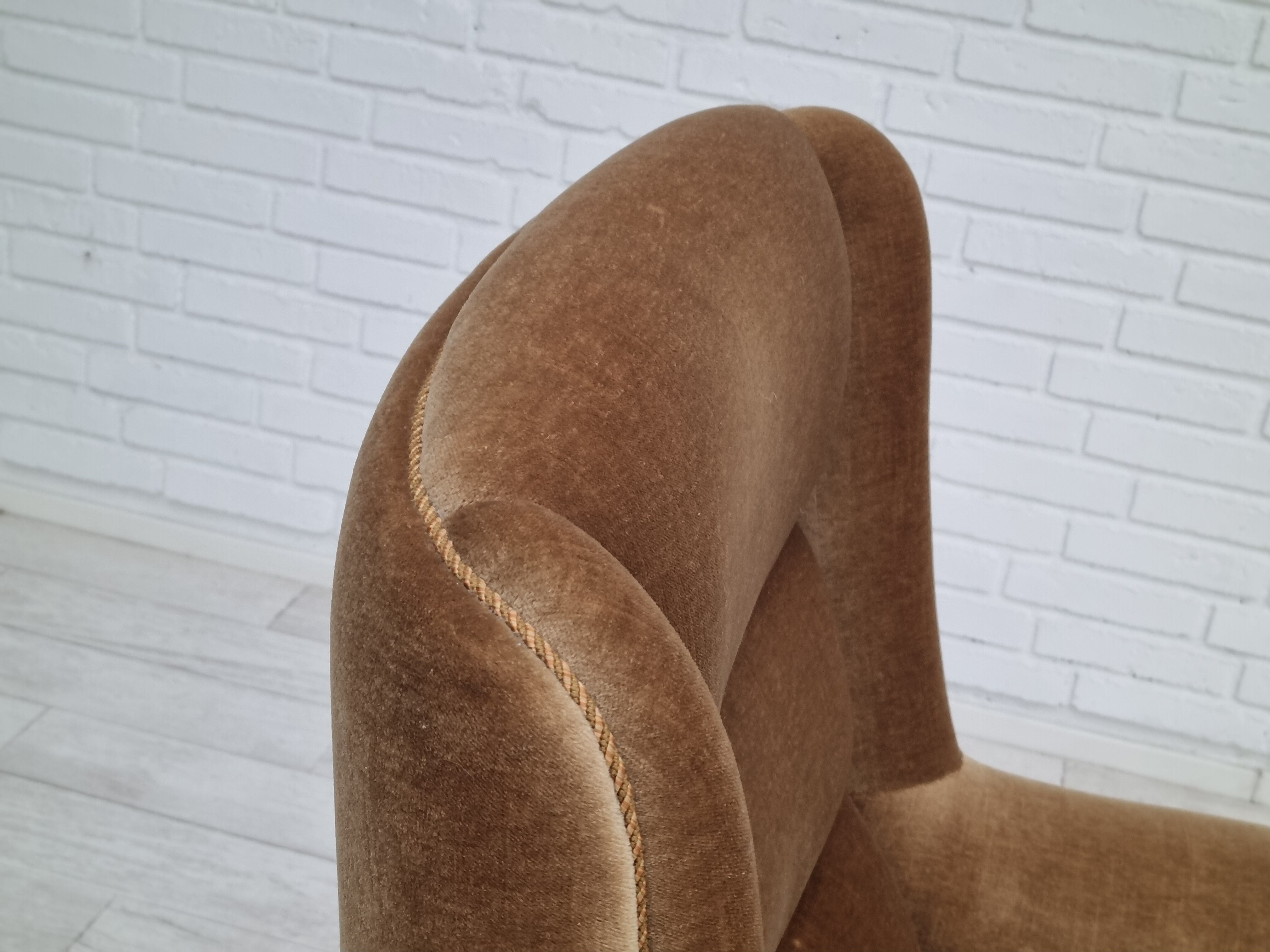 1960s, Danish high back armchair, original upholstery, green velour