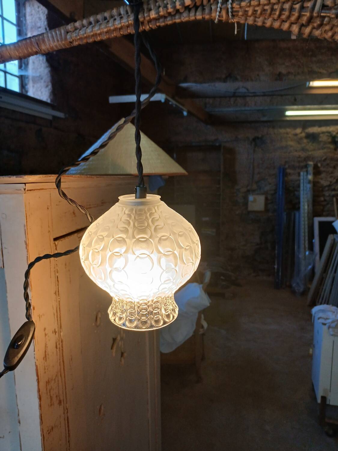 1 vintage glass pendant/lamp