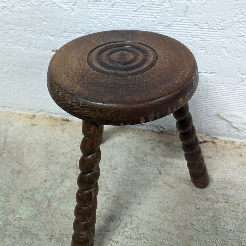 Turned wooden tripod stool