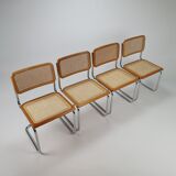 Set of 4 Tubular Frame and Cane Cantilever dining chairs, Italy, 1970s