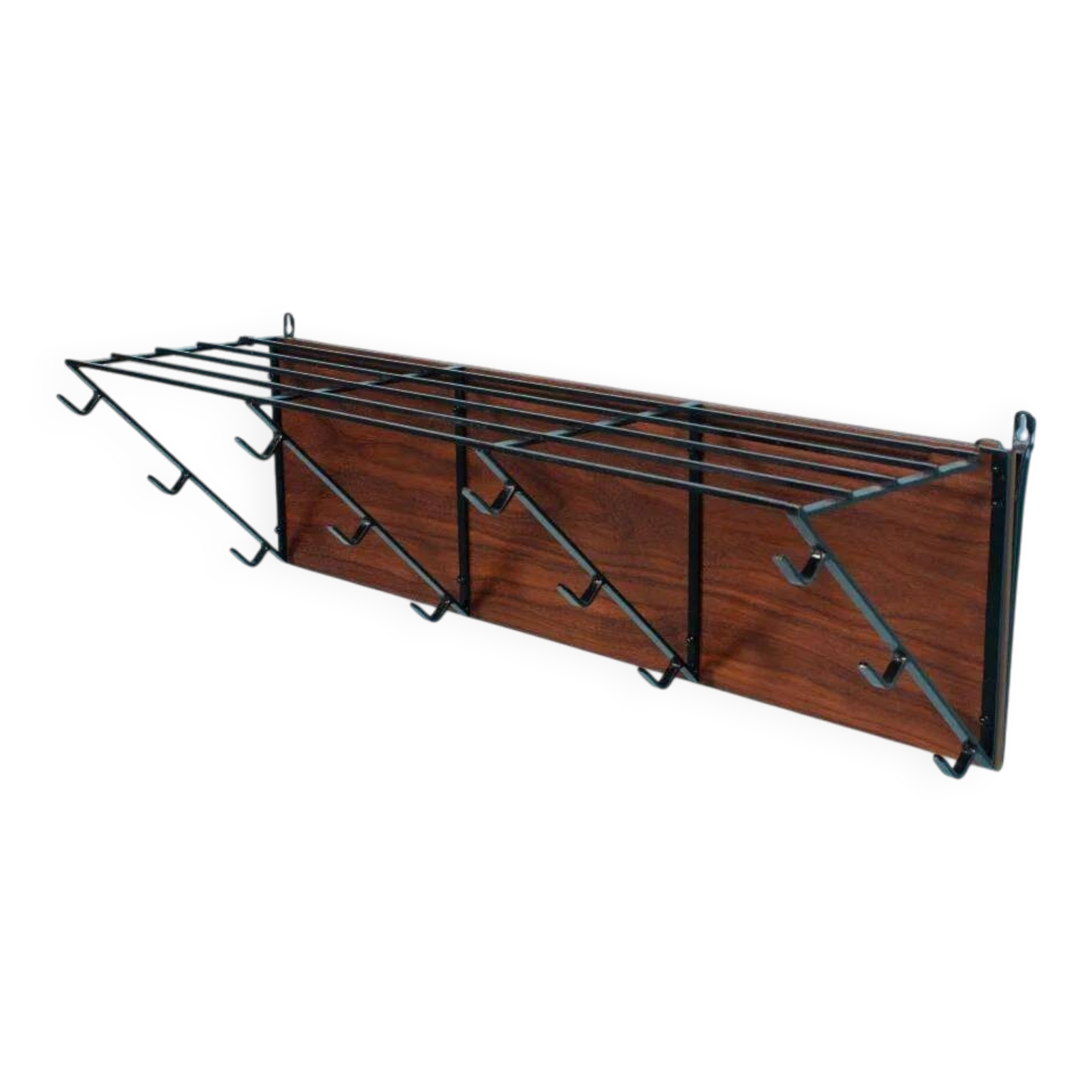Portemanteau vintage en teck et métal noir, style milieu du siècle