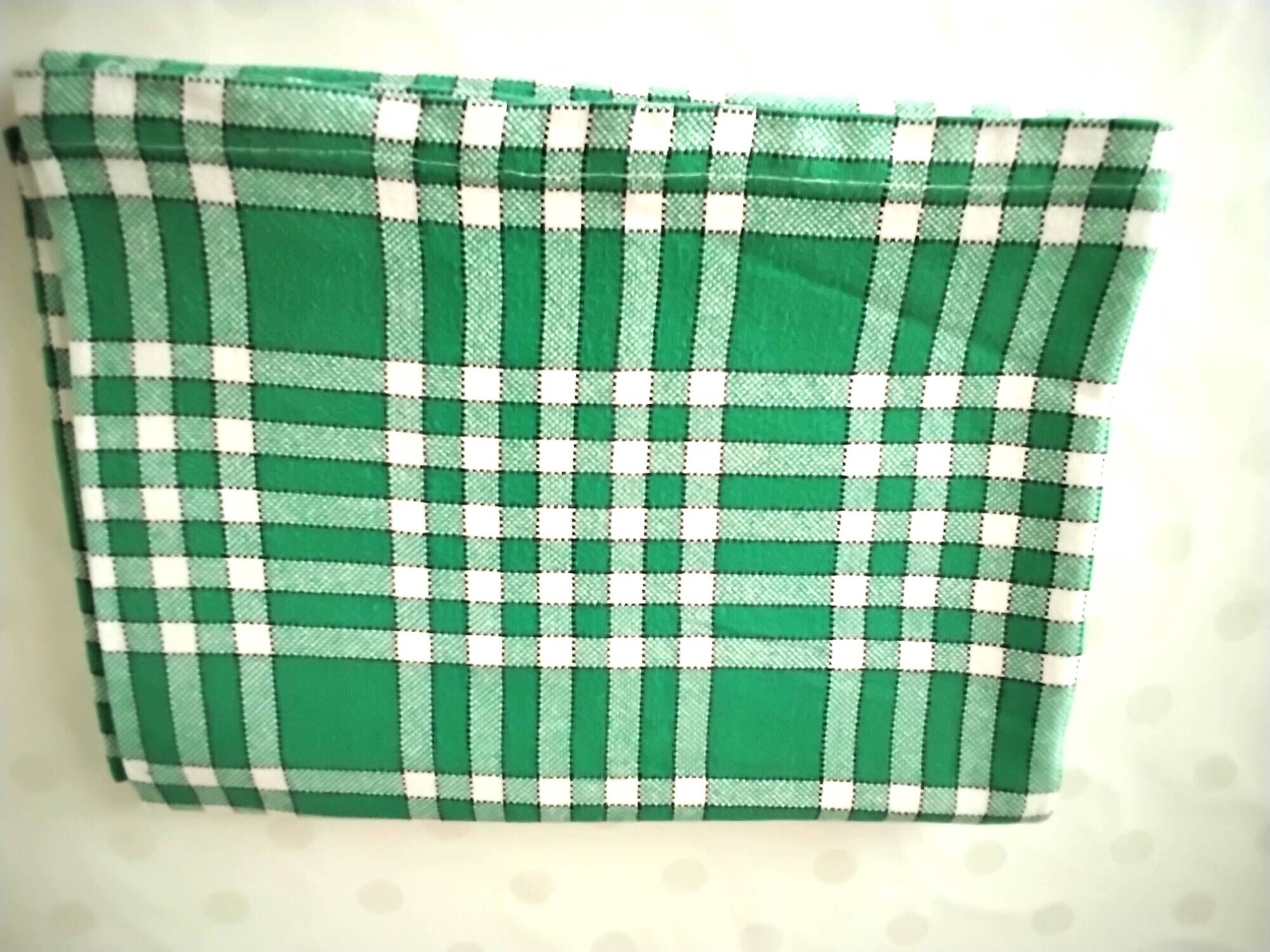 Vintage cotton tablecloth with green and white checks 1.45 x 1.65 m