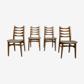 Set of 4 Scandinavian chairs year 50-60 restored anti-stain fabric gray cloud.
