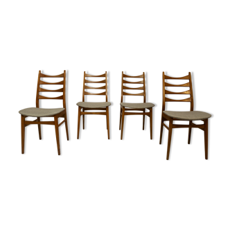 Set of 4 Scandinavian chairs year 50-60 restored anti-stain fabric gray cloud.