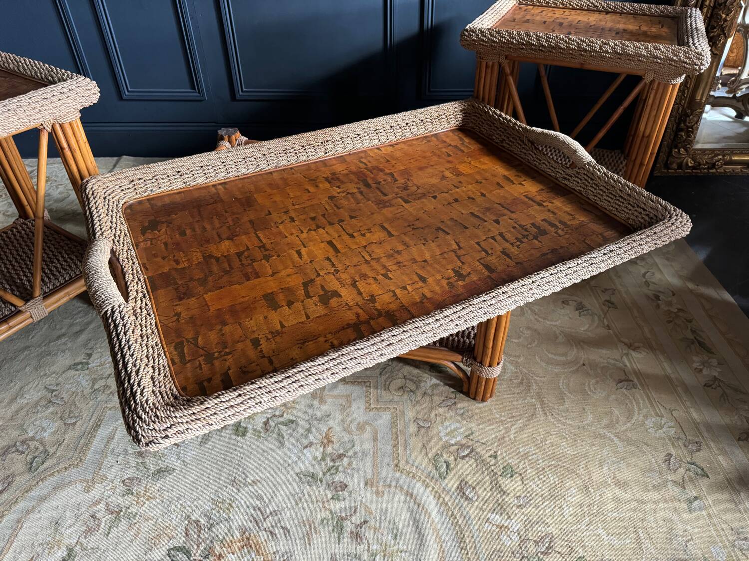 Coffee Table And Pair Of Sofa Ends From The 70s In Bamboo - 20th Century
