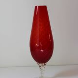 Large vintage twisted red glass vase