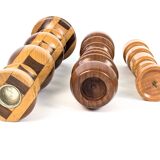 Set of 3 vintage candlesticks | Turned wood | Midcentury