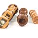 Set of 3 vintage candlesticks | Turned wood | Midcentury