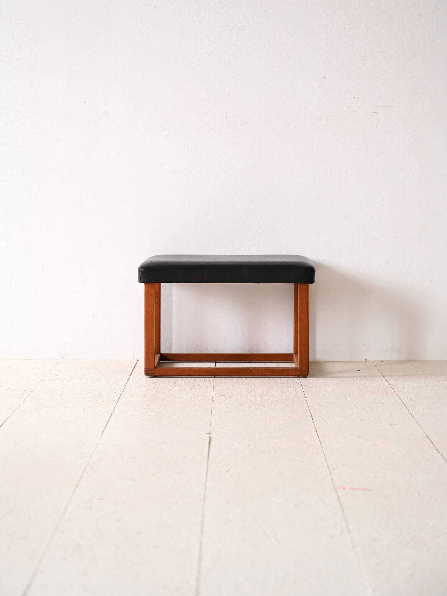 Scandinavian teak stool from the 60s – Faux leather seat