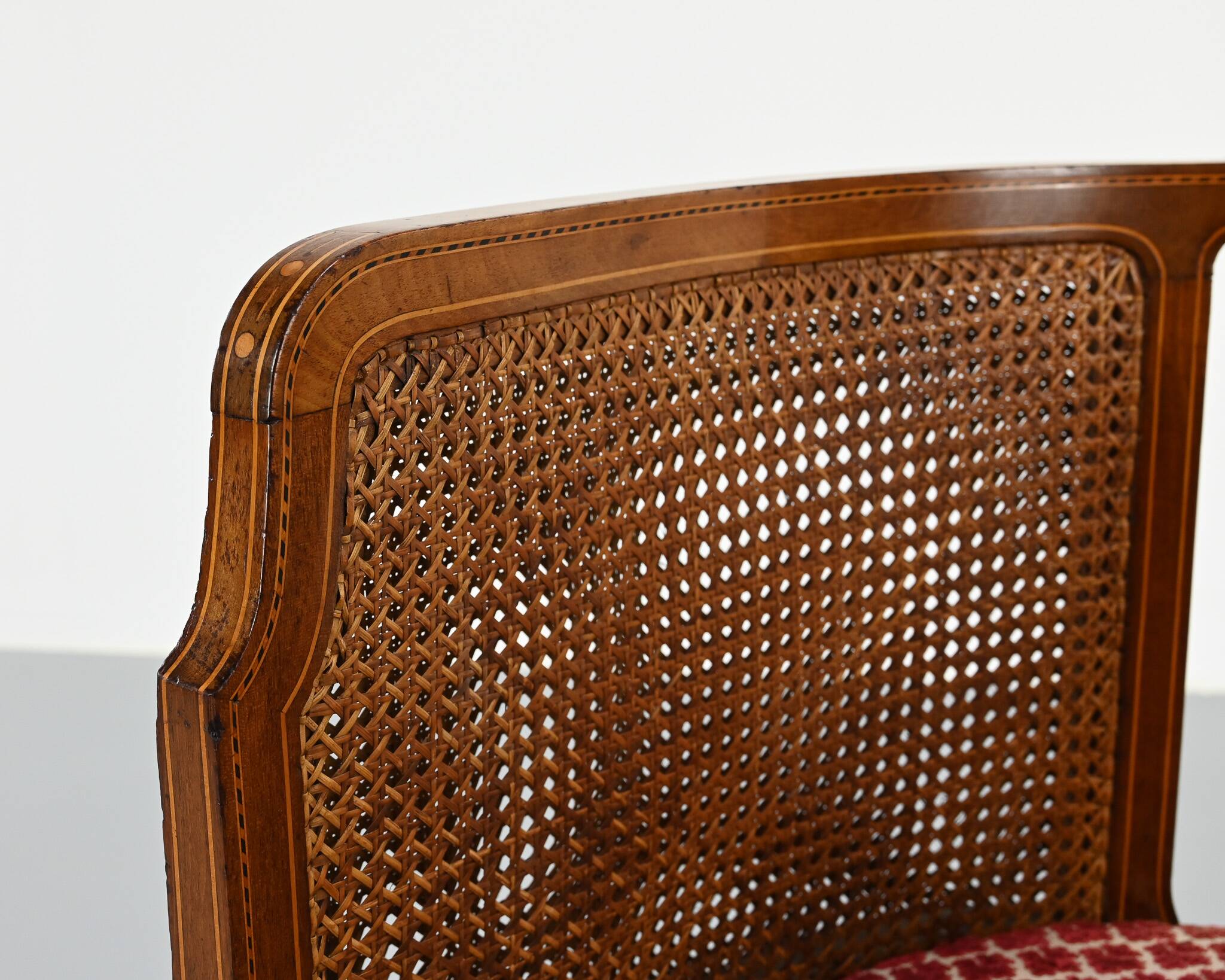 Vintage caned basket bench, 1950s