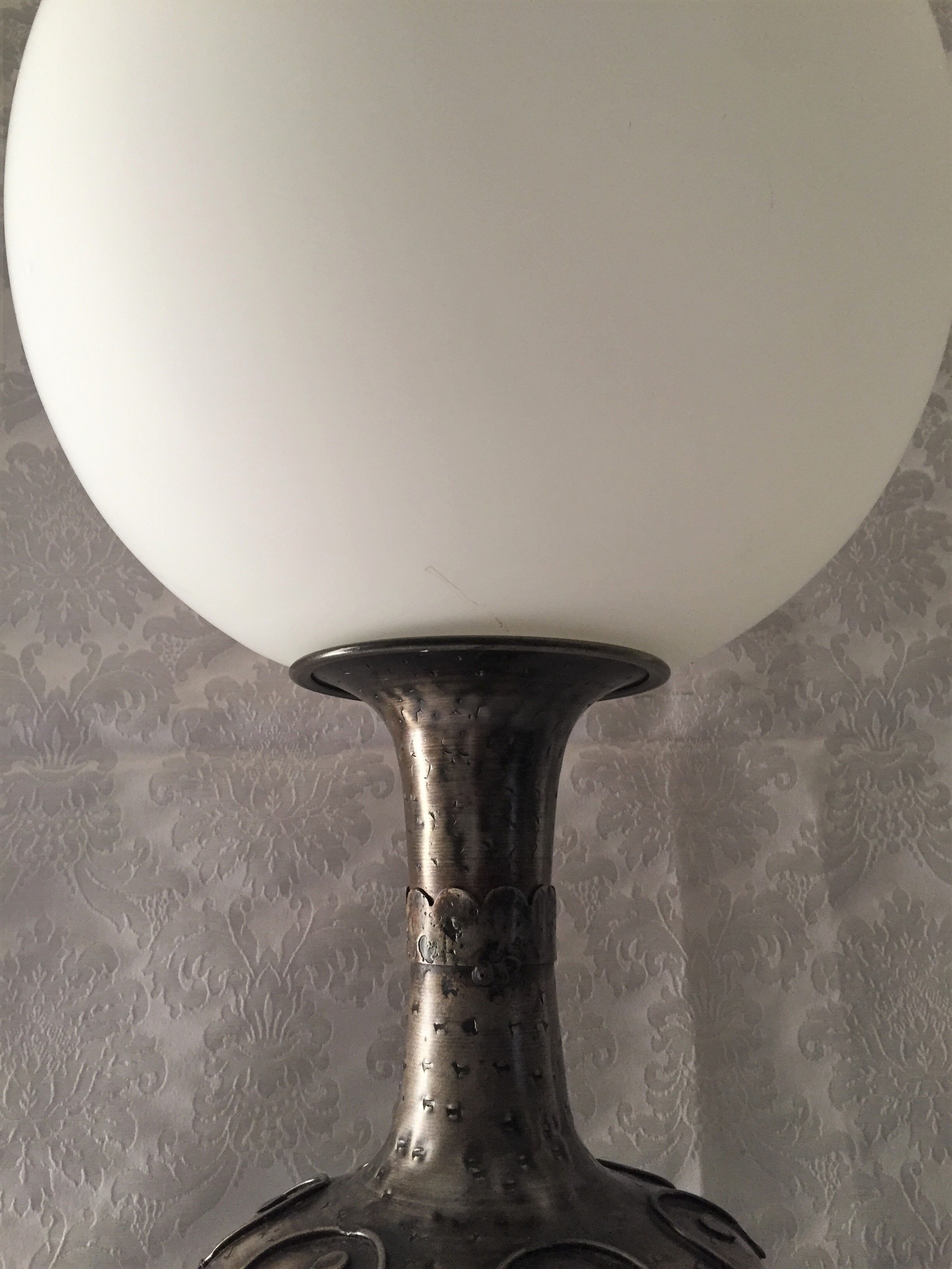 Atypical metal lamp medieval globe opaline style