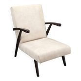 Fauteuil en velours crème de style mid-century, Tchécoslovaquie, années 1960.