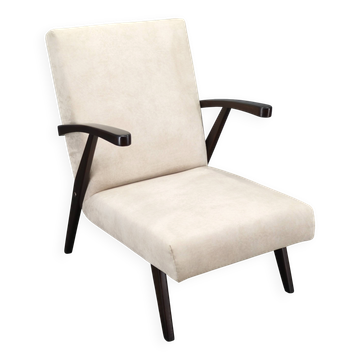 Fauteuil en velours crème de style mid-century, Tchécoslovaquie, années 1960.